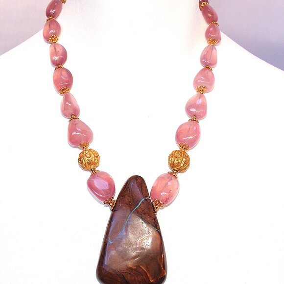 Australian Pastel Boulder Opal 18kt Agate Necklace - NWT - Picture 4 of 6